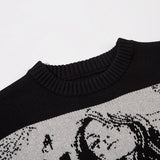 fashion hip hop knitted sweater men autumn winter o neck anime pattern pullover streetwear casual loose sweaters jumper knitwear streetwear fashion hoodie, unique limited edition hoodie, Y2K vintage urban hoodie
