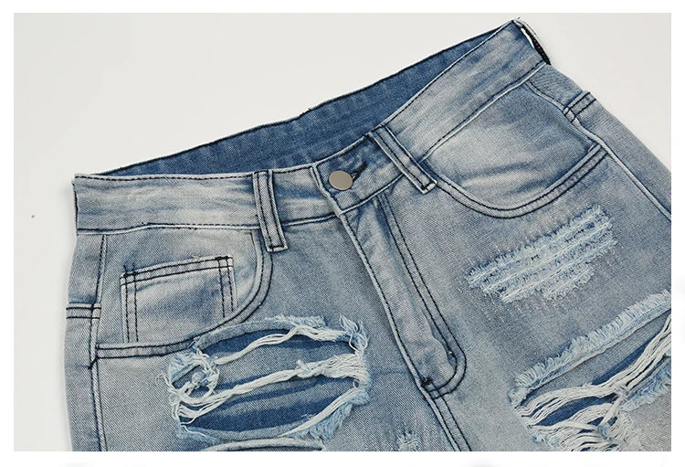 men distressed ripped destroied holes denim jean pants fashion zipper biker jeans streetwear flare pants joggers y2k men s jeans unique joggers style 3806
