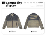 urban fashion featuring collarless wash denim motorcycle jacket design – premium quality jacket for men