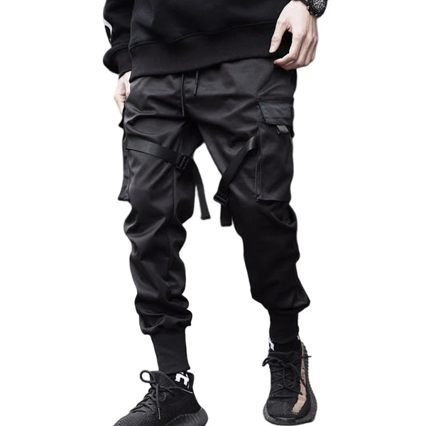 men side pocket cargo harem pants elastic waist trouser streetwear hip hop loose fit ankle drawstring military sweatpant jogger sporty tapered joggers