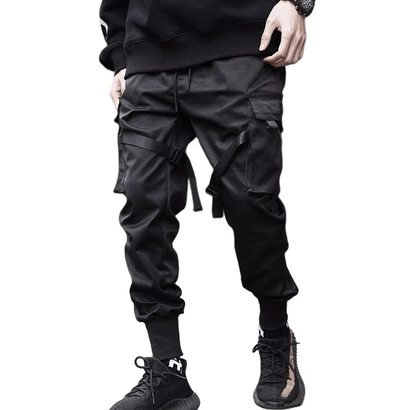 men side pocket cargo harem pants elastic waist trouser streetwear hip hop loose fit ankle drawstring military sweatpant jogger sporty tapered joggers