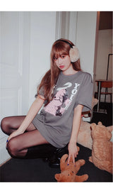 Sad boy tee with manga tears and VHS overlay