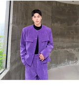 men 2 pieces sets corduroy short jacket wide leg pant suits korean streetwear fashion loose casual retro coat baggy trousers unique shorts style 2807