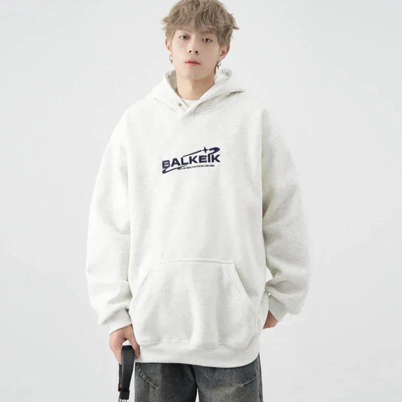 Y2K Minimalist Zip Collar Top – Winter Letter Embroidered Baggy Hoodies For Men Y2K Vintage Streetwear Hooded Sweatshirt Hip Hop Fashion Fleece Pullover Hoody | Zip Knit Drop #193
