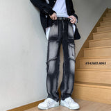 2023 summer new fashion jeans men loose all match casual pants straight leg pants boutique clothing simple style cargopantsmen unique cargo style 4002