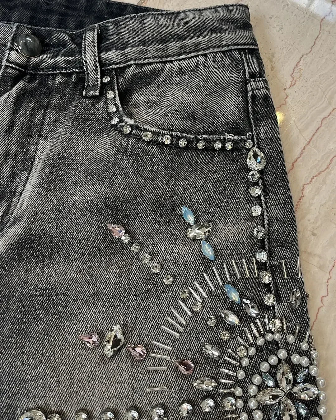 Denim Gym Shorts Men Women Y2K Hip Hop Retro Rhinestones Streetwear Shorts Gothic Baggy Jeans High Waist Basketball Shorts