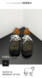 Men Leopard Genuine Leather Streetwear Fashion Casual Retro Derby Shoes Cityboy Cow Leather Height Increasing Shoes Loafers Man
