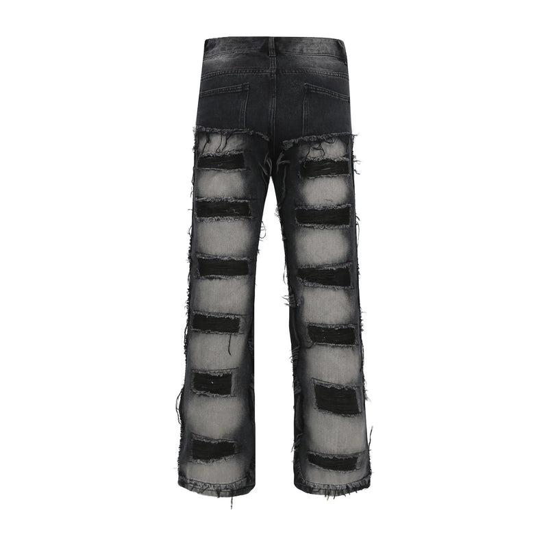 fashion distressed washed wtih moustache effect denim jean pants mens casual straight trousers streetwear hip hop joggers pants unique joggers style 2344