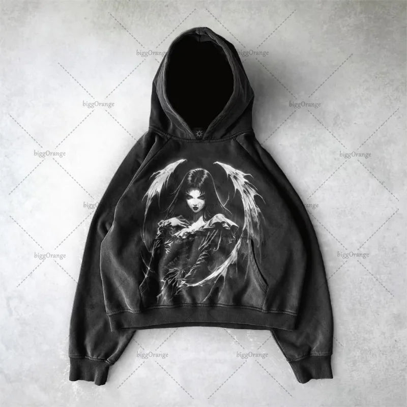 Gothic Punk Style Retro Harajuku Y2K Clothing American Hip-hop Street Anime Print Hoodie Men Trendy