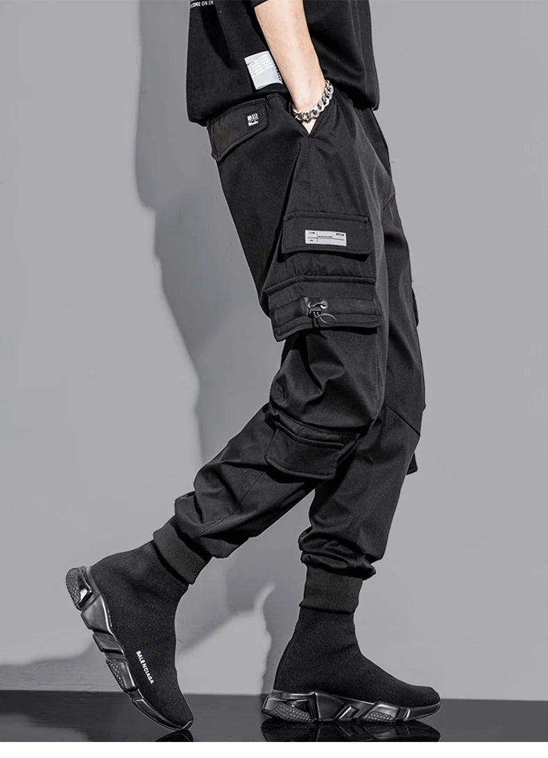 mens cargo pants elastic waist trousers with pockets streetwear hip hop loose fit ankle drawstring military sweatpants joggers unique joggers style 2528