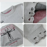 vintage sweaters y2k grunge streetwear hip hop ripped hole knitted cross punk gothic jumpers fashion harajuku casual pullover aesthetic street look hoodie, urban wear with bold artwork, streetwear fashion hoodie