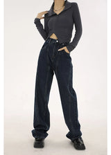 navy blue vintage jeans womans high waist summer wide leg denim trouser baggy streetwear chic design ladies straight jean pants unique jeans style 2875