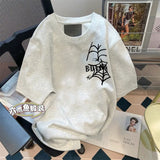 Y2k Broken heart – Trendy Street American Spider Web Print Round Neck Short Sle