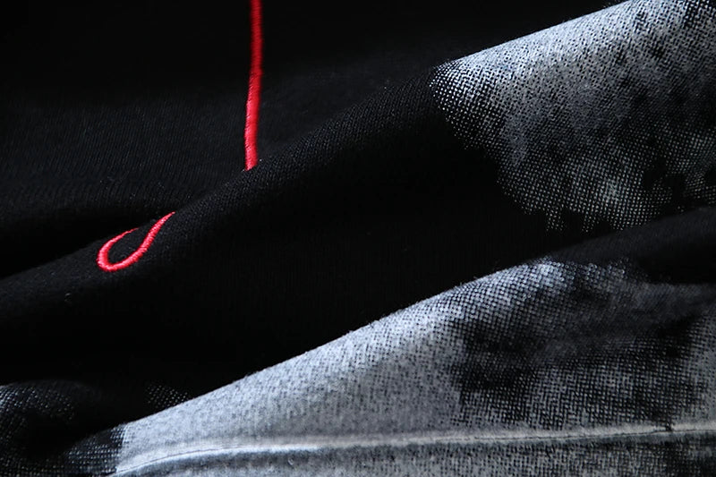 Retro Distressed Graffiti Letter Embroidery Washed Black Sweatshirts M