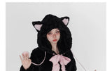 Sadcore Shirt – Harajuku Little Wildcat Hoodies Women Bodysuit Black Tie Bow – Streetwear Fashion for Men & Women