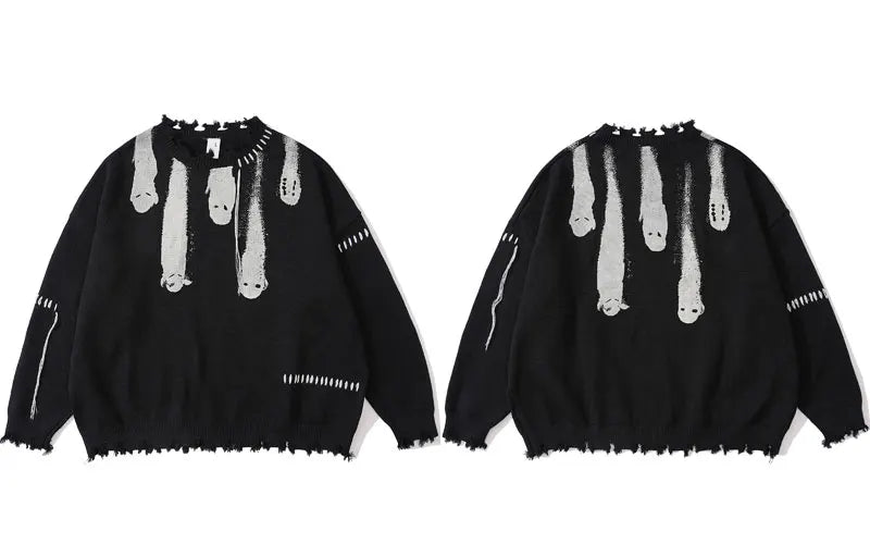 leather varsity streetwear knit with bold stitching, fall/winter pullover for urban outfits, men’s streetwear clothing piece 