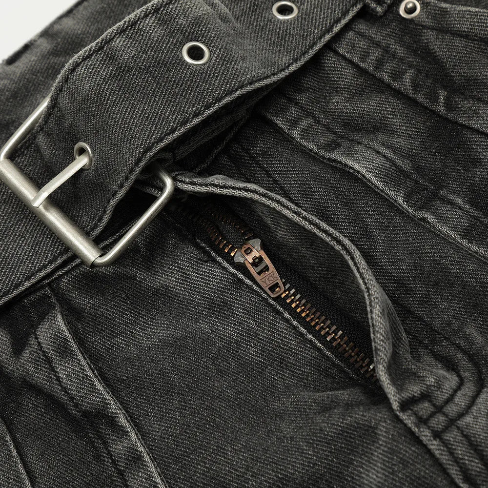 american high street vibe fashion splice jeans mens belt loose casual vintage wide leg straight denim baggy jeans pants trouser vintage washed jeans