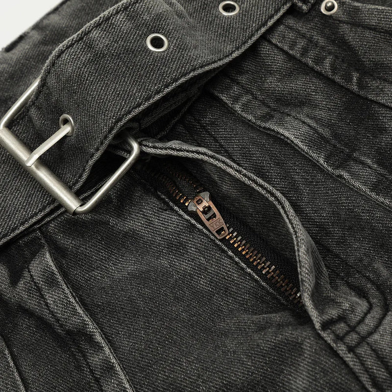 american high street vibe fashion splice jeans mens belt loose casual vintage wide leg straight denim baggy jeans pants trouser vintage washed jeans