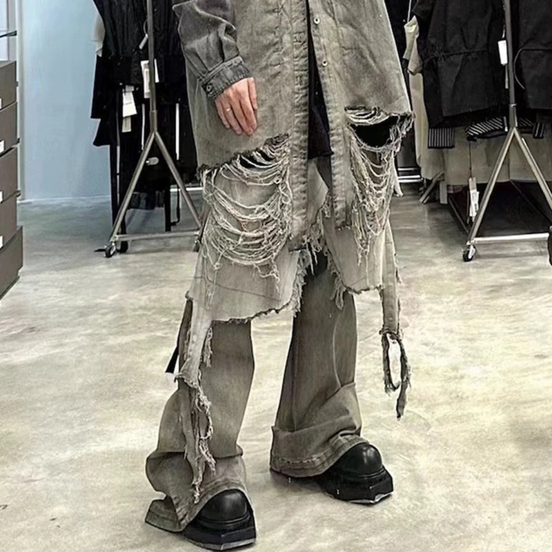 ro ribbons desert colore high elastic micro flared jeans mens straight baggy casual boot cut oversize solid loose denim trousers denim street jeans