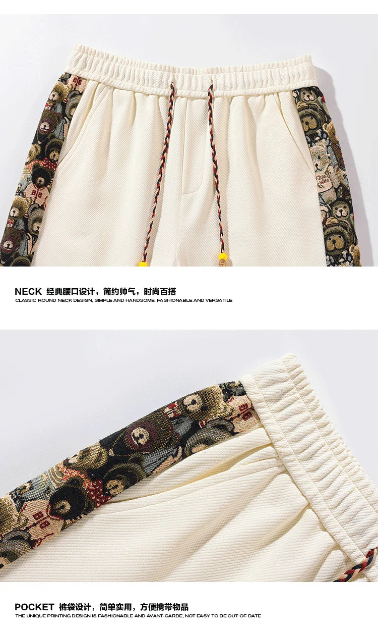 Men Sets Casual Short-sleeved Side Embroidery Trousers Fashion Street Men Suits