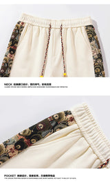 Summer New 4Colors Men Sets Casual Short-sleeved O-neck Tshirt Side Embroidery Knee-length Trousers Fashion Street Men Suits