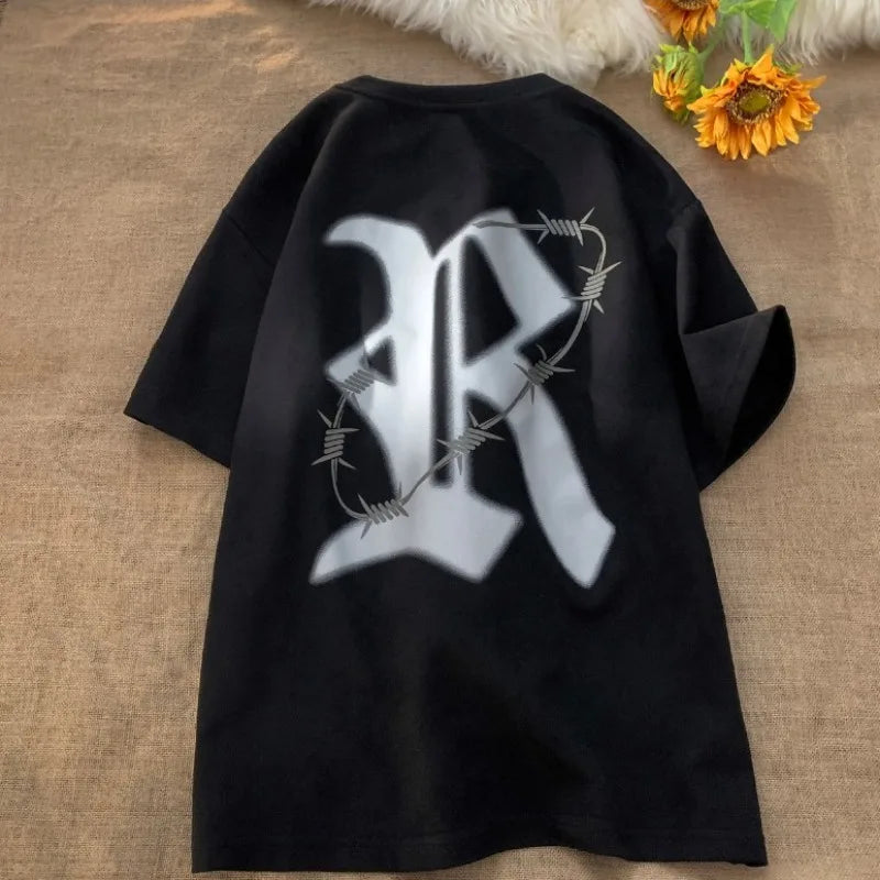 Y2k Vintage print – Trendy Street T Shirt Summer Suede T Shirt Men Fashion Lette