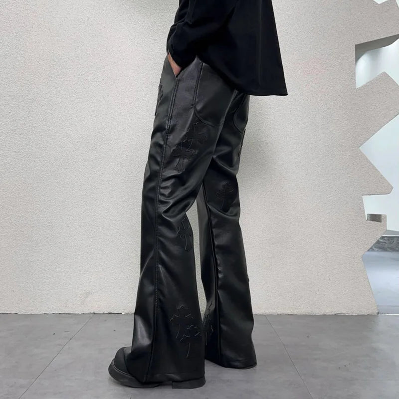 pu leather pants men streetwear fashion hip hop punk gothic vibe casual faux leather pant man boyfriend motorcycle trousers unique default style 3027