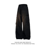 multi pocket mens wide leg straight cargo pants korean fashion track pants male casual loose mopping trousers four seasons unique cargo style 1031