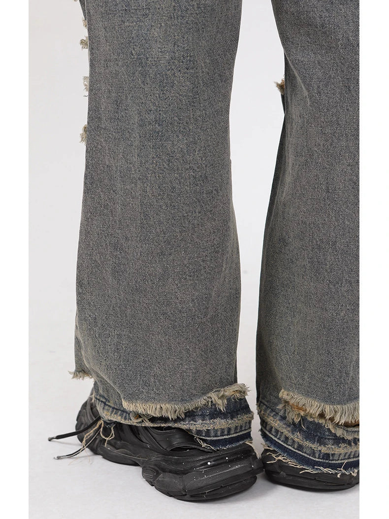 rainbowtouches 2022 men washed jeans vintage high street hole design fashion jeans popular loose straight hip hop long pants unique jeans style 4963