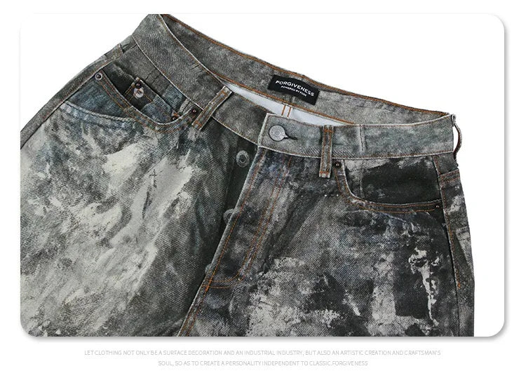 Autumn and winter 2024 new digital printed camo splash ink baggy jeans
