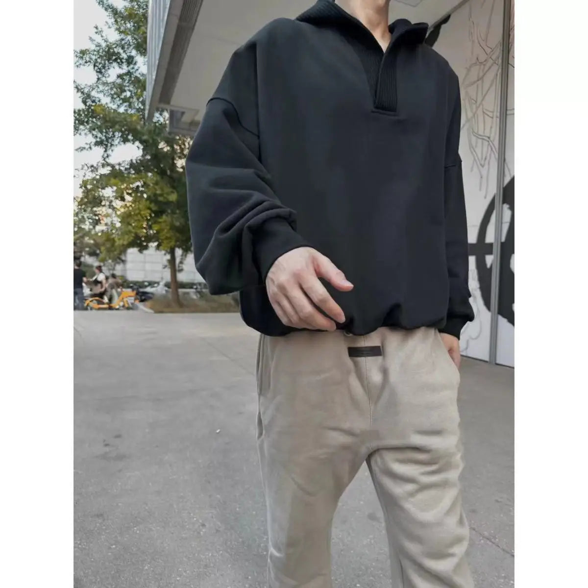 Trendy Korean Street Gray Sweatshirt Men's Spring and Autumn Knitted Ins Stitching Personalized
