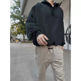 Trendy Korean Street Gray Sweatshirt Men's Spring and Autumn Knitted Ins Stitching Personalized Design Retro Top Hooded Jacket