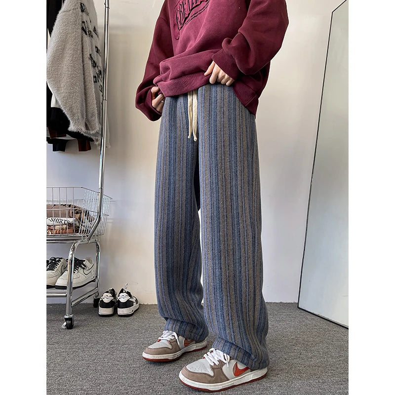 high quality stripe plaid mens trousers baggy straight fashion classic padded autumn winter casual pants male plus size m 8xl unique default style 1193