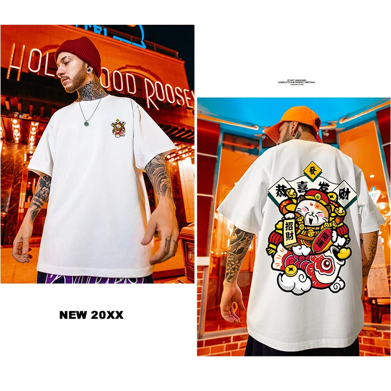 Glitchcore Chrome print – Chinese God Of Wealth Printed T Shirts For Men Creativity
