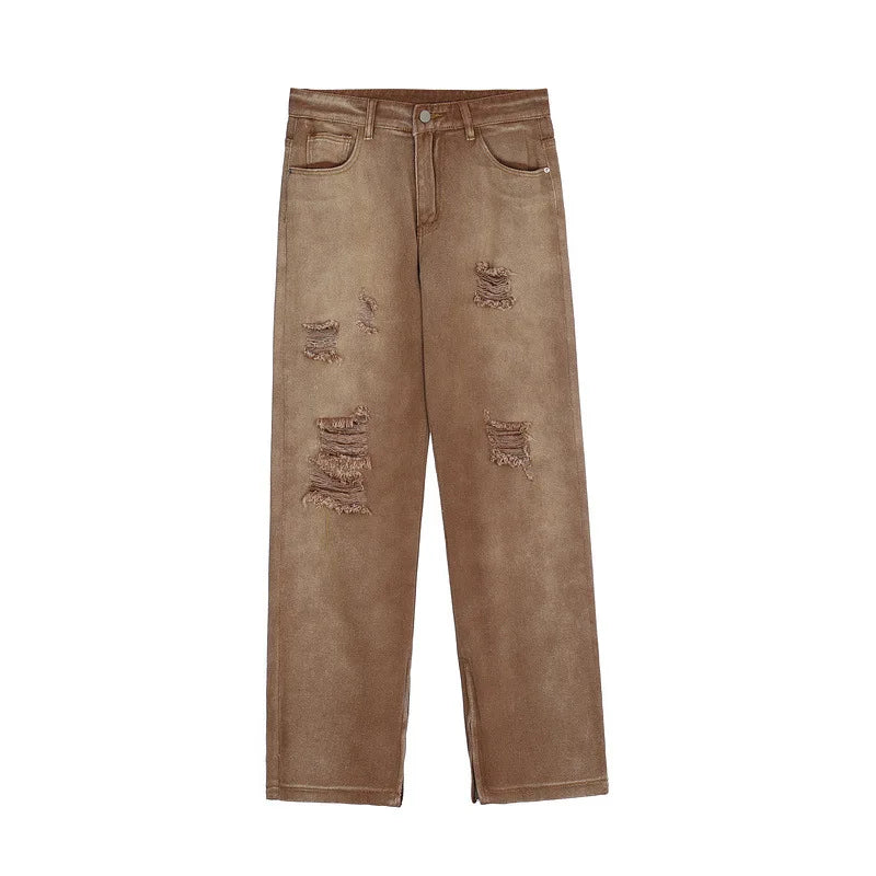 rainbowtouches men washed jeans vintage high street khaki gradient fashion trends jeans loose straight long pant casual pants unique jeans style 4080