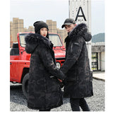 Korean Style Winter Long Parka Coat Men Woman Down Jacket Clothing Hooded Fur Collar Thicken Warm Leisure Lovers Overcoat
