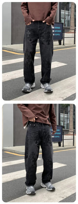 men embroidery streetwear brand fashion hip hop loose casual straight motorcycle denim jeans pant cityboy y2k jeans trousers unique jeans style 2485