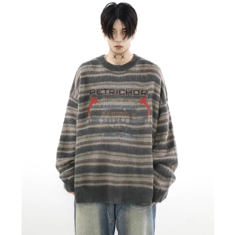 grunge fire sweater, streetwear drip, cozy knitwear for men, oversized grunge aesthetic winter top