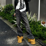 streetwear black washed ripped baggy flare jeans pants for men and women straight ropa hombre loose casual denim trousers unique jeans style 4291