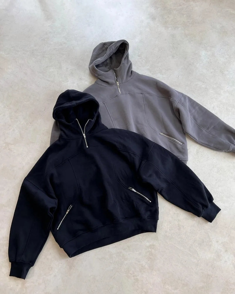 Harajuku Solid Color Zip Up Hoodie Retro Punk Y2K Hoodies Fashion Hip