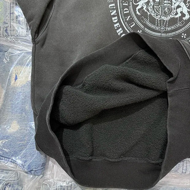 Heavy metal streetwear hoodie with gothic lettering