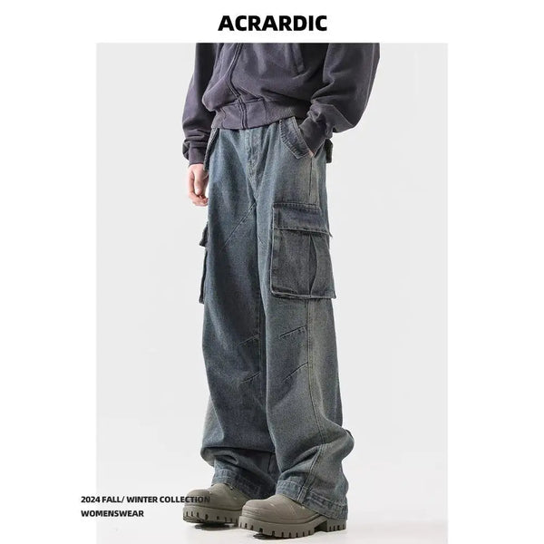 american spring and autumn street trendy personalized work clothes jeans for couples loose retro straight leg casual pants y2k denim street jeans