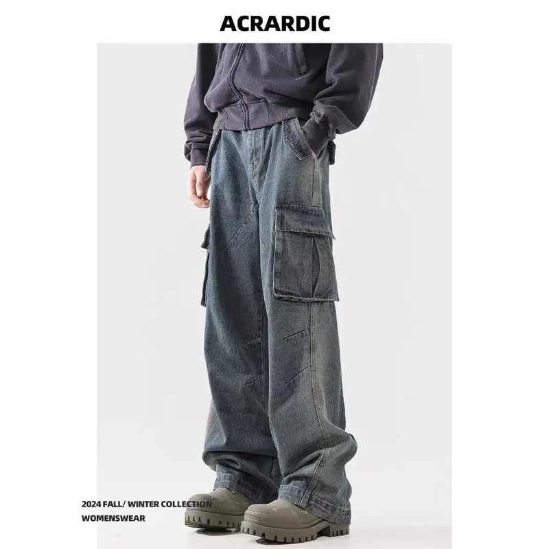 american spring and autumn street trendy personalized work clothes jeans for couples loose retro straight leg casual pants y2k denim street jeans