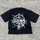 Skatercore Oversized shirt – Vintage High Street Casual Print Dark Round Neck Short Sleev
