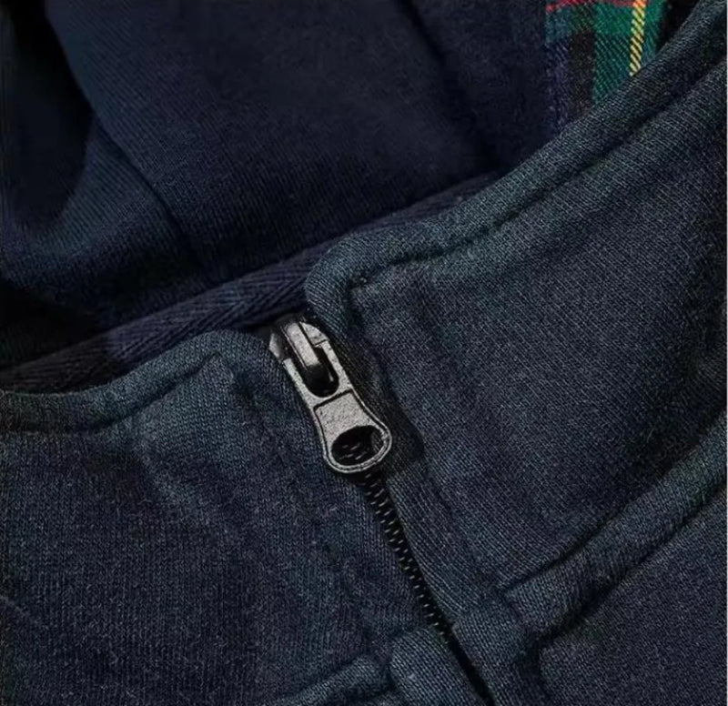New Plaid Color Blocked Sweatshirt Jacket Mens Cotton High Street Japa