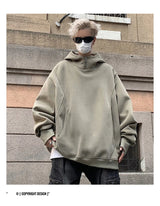 New Retro Button Neck Hooded Sweatshirts For Men Autumn Fleece Y2K Vintage Hoodies Hip Hop Fashion Streetwear Pullover Hoodie