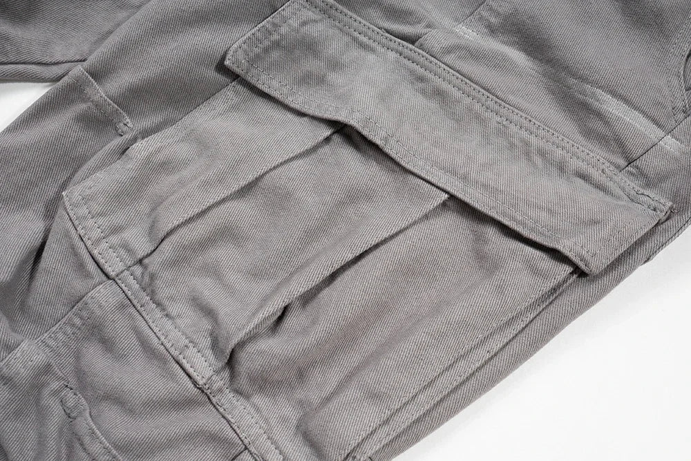 streetwear big pockets sashes pleated baggy jeans for men and women washed straight casual cargo pants oversize denim trousers unique cargo style 150