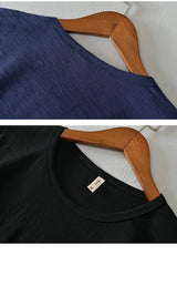 Summer Short Sleeved Men'S Thin Section Casual All Match Loose Cotton Breathable Round Neck Solid Color Bottoming Shirt