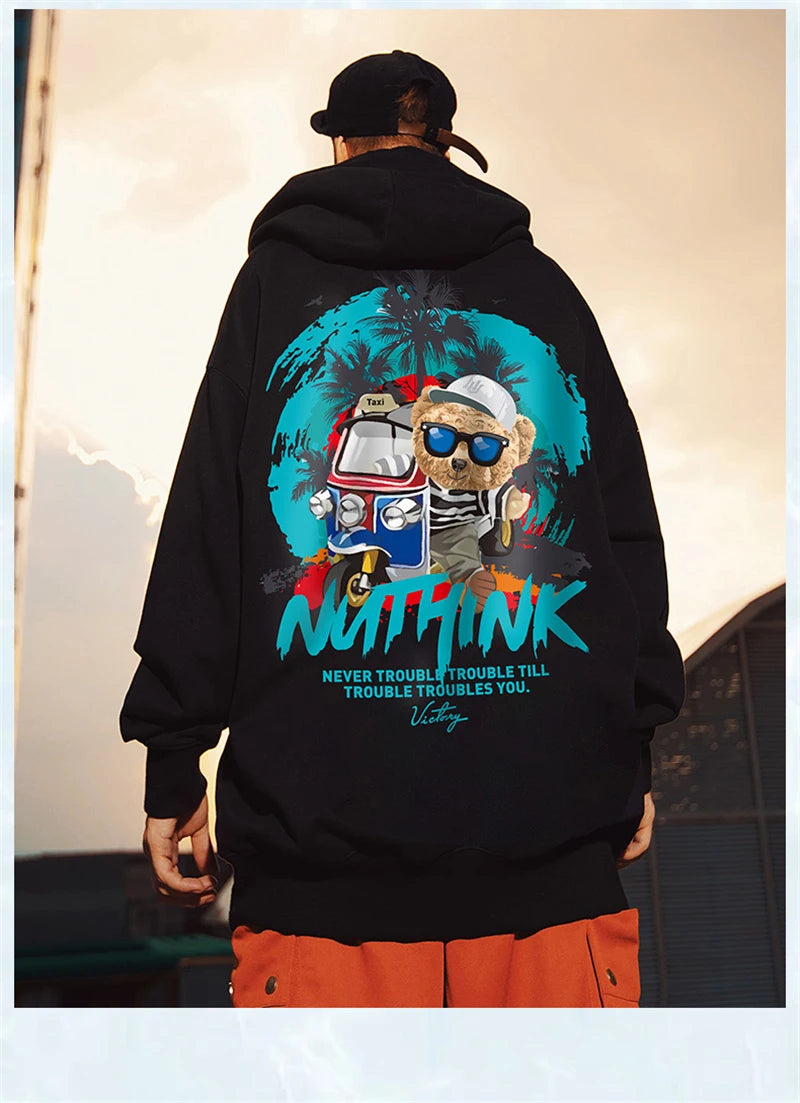Funny Vacation Bear Graphic Printed Hoodies For Men Streetwear Hip Hop