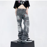 destroy ripped holes patchwork denim jeans men unisex casual rivet bottom zipper trousers jeans streetwear hip hop pants joggers unique joggers style 3638
